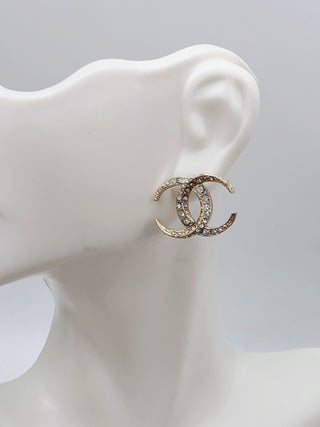 Chanel Gold-tone Strass Interlocking Crystal Stud Earrings
