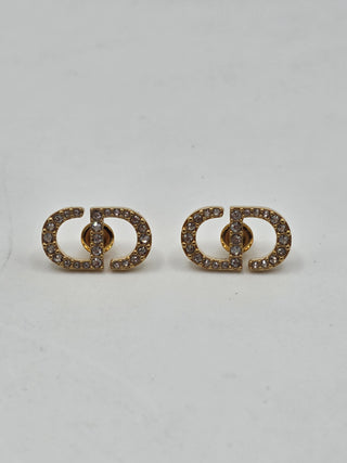 Christian Dior Goldtone Crystal CD Stud Earrings