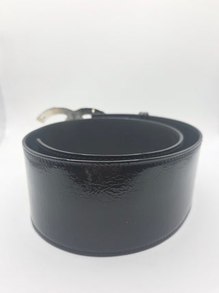 Chanel Black Patent Leather Interlocking CC Logo wide belt M sz