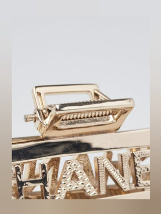 Chanel Goldtone Metal Crystal Logo Printed Hair Claw Clip