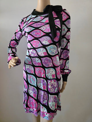 Emilio Pucci Purple Black multicolor printed Silk Mini Dress M sz