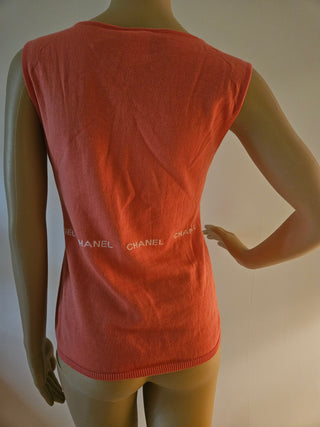 Cute Chanel Coral pink Logo Printed Sleeveless Top M sz