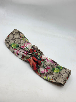 Gucci Beige Multicolor GG Pattern Flora Silk Hairband M sz