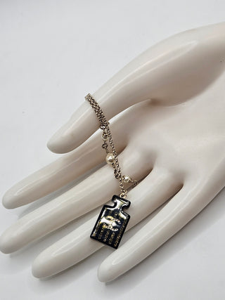 Chanel Gold-tone Faux Pearl Resin Interlocking CC Glitter Pendant Necklace