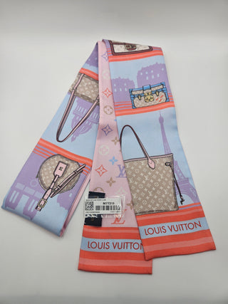 Louis Vuitton pink blue multicolor Skyline Story Silk Bandeau