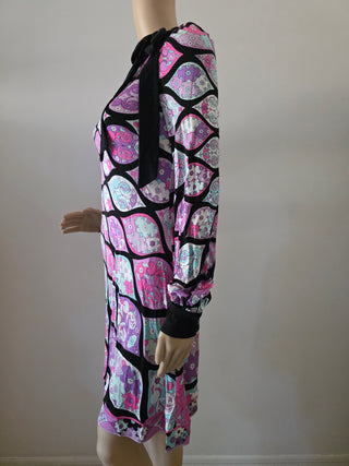 Emilio Pucci Purple Black multicolor printed Silk Mini Dress M sz