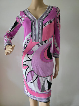 Emilio Pucci Purple Multicolor long-sleeved printed summer dress S sz
