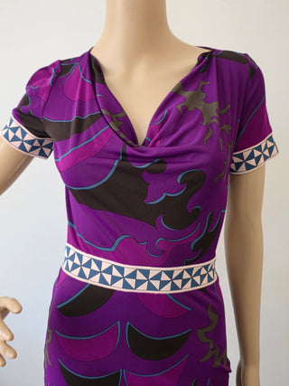 Emilio Pucci Purple Multicolor Signature Print Summer Dress 4 sz