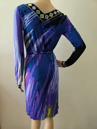 Emilio Pucci Purple Multicolor long-sleeved printed dress 40 sz