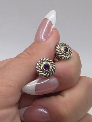 David Yurman Sterling Silver Amethyst Cookie Stud Earrings