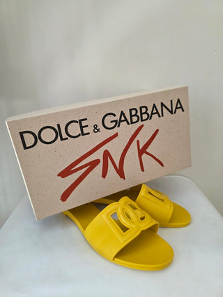 Dolce & Gabbana Yellow Jelly D&G Cutout Slides 39 sz