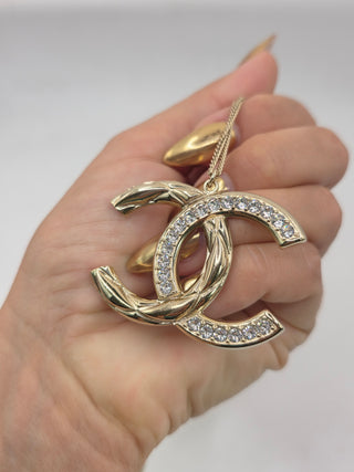 Chanel Gold-tone Enamel Strass Reversible Interlocking CC Pendant Necklace