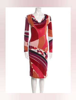 Emilio Pucci Brown Res Printed Midi Length Dress 40 sz