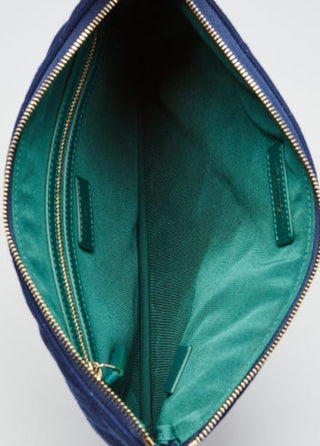 Chanel Blue Quilted Jersey Fabric Medium O-Case Zip Pouch VIP Bag