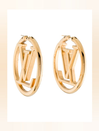 Louis Vuitton Gold-tone LV Logo Louise Hoop GM Earrings