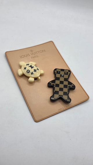Louis Vuitton Multicolor Resin Teddy Bear & Turtle Brooch Set