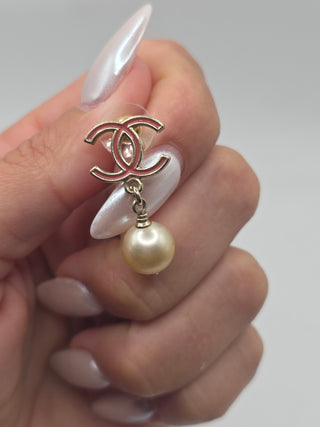 Chanel Gold-tone Faux Pearl Enamel CC Drop Earrings
