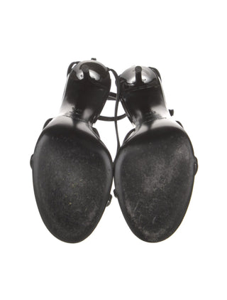 Saint Laurent Opyum Black Patent Leather YSL T-Strap Sandals 39.5 sz