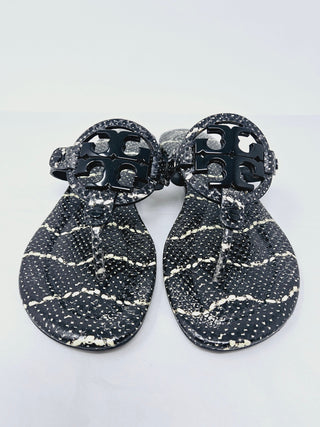 Tory Burch Black Snake print leather Reva thong sandals 7 M sz