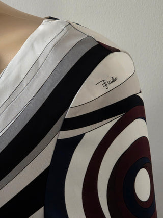 Emilio Pucci Brown White Printed Midi Length Dress US 8