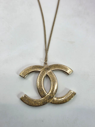 Chanel Gold-tone Enamel Strass Reversible Interlocking CC Pendant Necklace