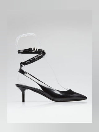 Louis Vuitton Black Smooth Leather Call Back Ankle Wrap Pumps 36 sz