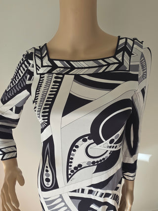 Emilio Pucci Black White Signature Printed Mini Dress S sz