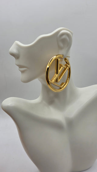 Louis Vuitton Gold-tone LV Logo Louise Hoop GM Earrings
