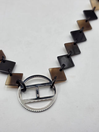 Hermès Black Silver-tone H Logo Horn Lena Station Necklace
