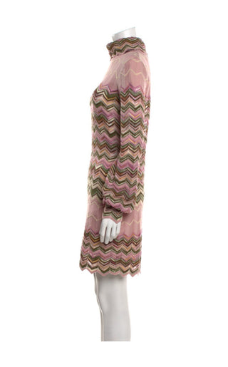 M Missoni Pink Multicolor Wool long-sleeved Dress IT 44