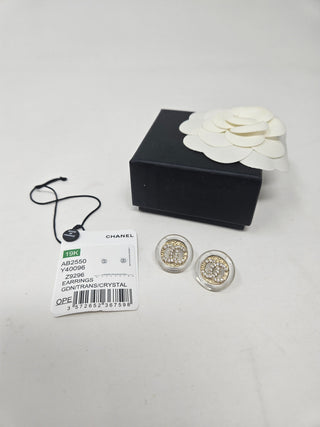 Chanel Gold-tone Crystal Interlocking CC Stud Earrings