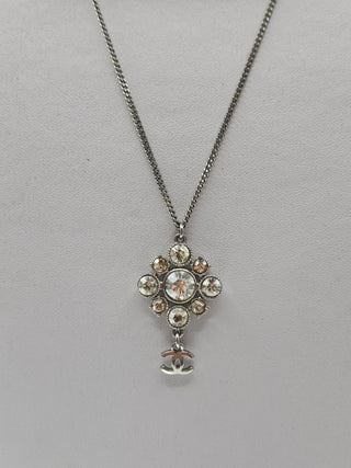 Chanel Silver-tone Strass CC Logo Dangle Pendant Necklace