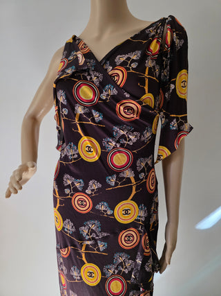 Chanel Brown Multicolor Interlocking CC Print Summer Dress 6 sz