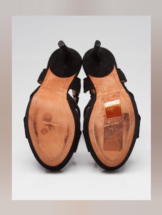 Givenchy Black Suede Platform Ankle Wrap Shark Lock Sandals 36.5 sz