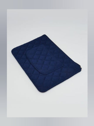 Chanel Blue Quilted Jersey Fabric Medium O-Case Zip Pouch VIP Bag