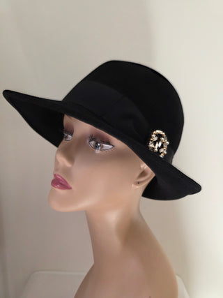 Black Gucci Felt Fedora GG Logo Hat L sz