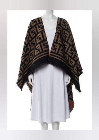 Fendi Brown FF Zucca Logo Pattern Oversized Shawl