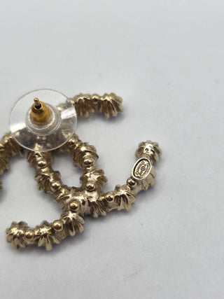 Chanel Gold Metal Multicolor Crystal CC Stud Earrings