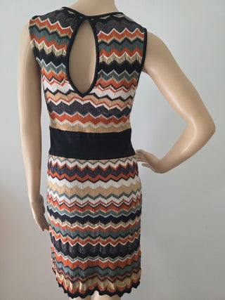 M Missoni Brown Multicolor Striped Merino Wool Mini Dress 10 sz