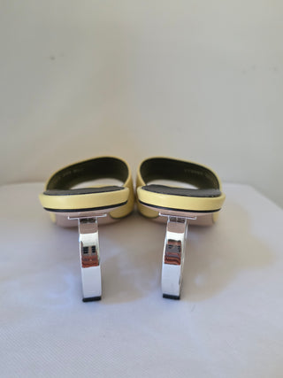 Gucci Yellow Leather Slide GG Logo Heels Size 39.5