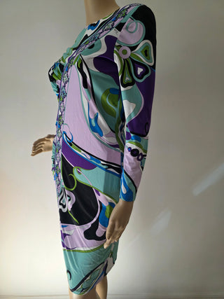 Emilio Pucci Blue Printed Knee-Length Dress S sz