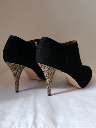 Fendi Black suede Zucca FF Logo  Ankle booties 39.5 sz