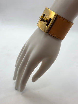Hermès Brown Leather Gold Plated Kelly Dog Wrap Bracelet
