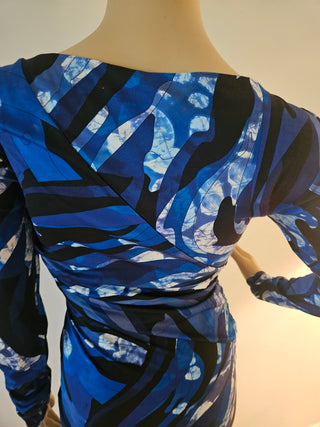 Emilio Pucci Blue Multicolor Signature Print long-sleeved dress 40 sz