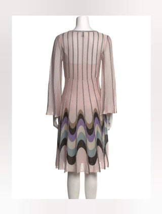 M Missoni Beige Metallic Striped Knee-Length Dress M sz