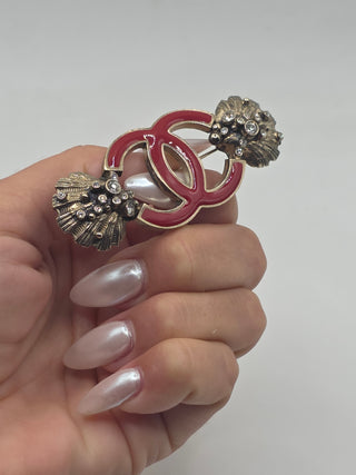 Chanel Silver-tone Strass Enamel Interlocking CC Brooch