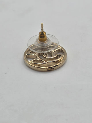 Chanel Gold-tone Interlocking CC Logo Round stud earrings