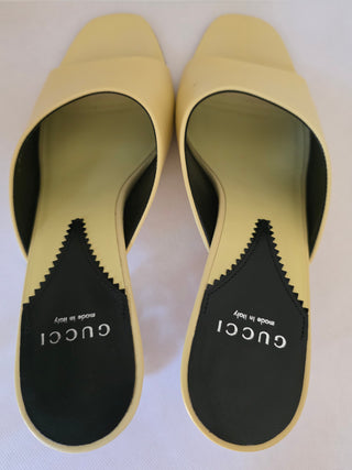 Gucci Yellow Leather Slide GG Logo Heels Size 39.5