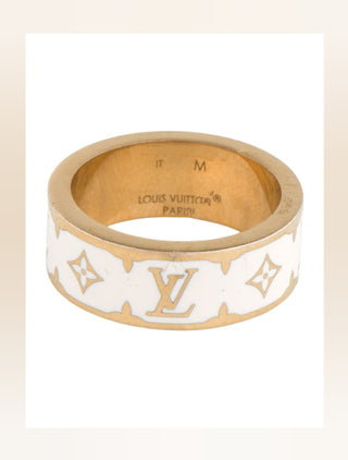 Louis Vuitton Gold-tone LV Nanogram Enamel Ring 6.5 sz