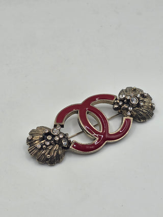 Chanel Silver-tone Strass Enamel Interlocking CC Brooch